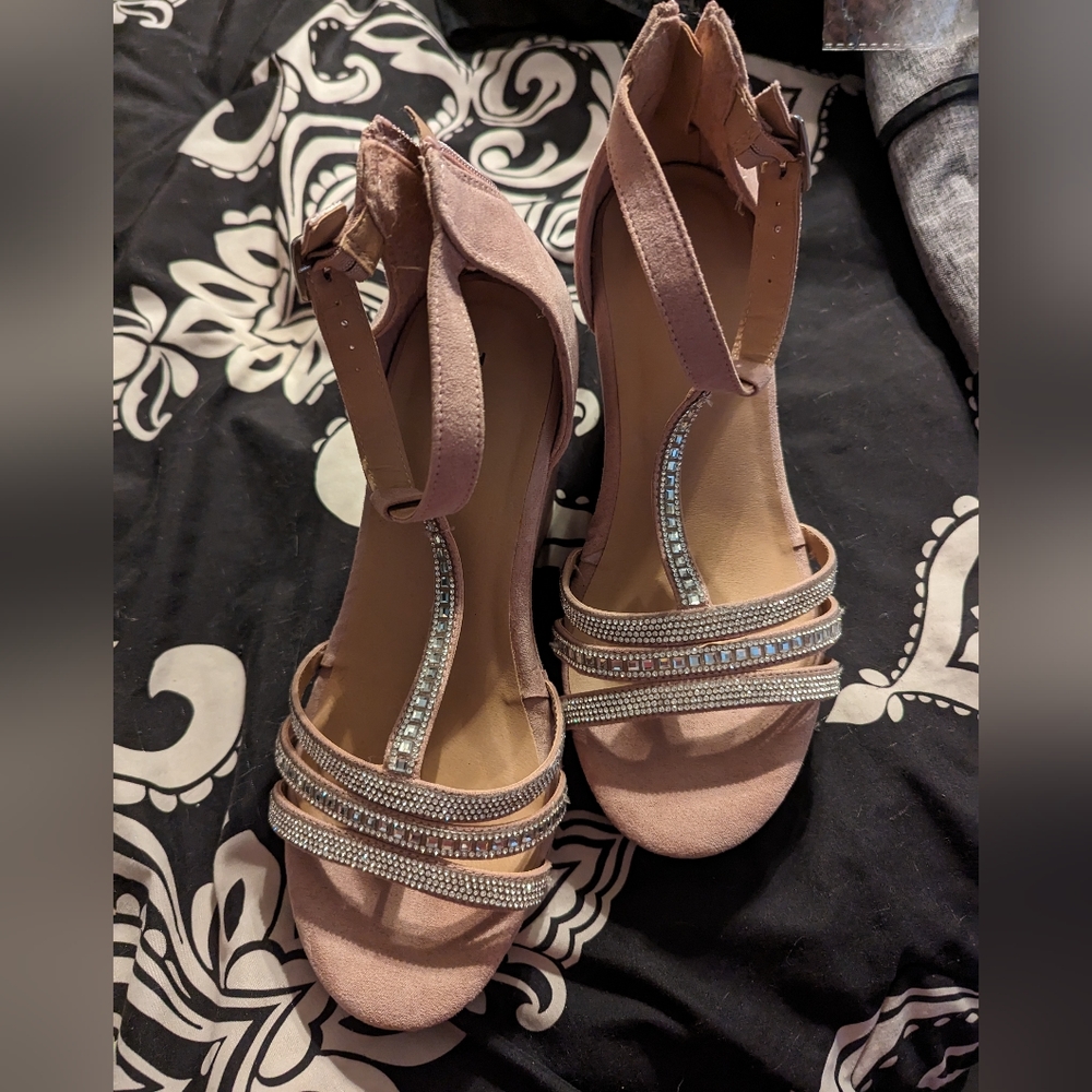 torrid Pink Rhinestone T-Strap Wedge Sandals